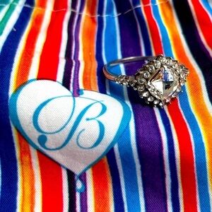 Brighton Demantur Ring Clear Crystals Silver Plated Size 9.5 & Cloth Bag